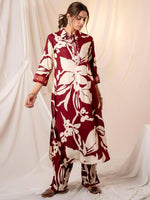Thumbnail for Indo Era Maroon Printed Straight Kurta Trousers set - Distacart