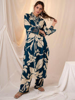 Thumbnail for Indo Era Teal Printed Straight Kurta Trousers set - Distacart