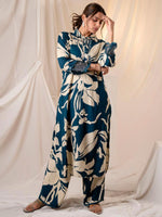 Thumbnail for Indo Era Teal Printed Straight Kurta Trousers set - Distacart
