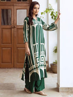 Thumbnail for Indo Era Green Printed A-Line Kurta Palazzos Set - Distacart
