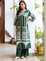 Thumbnail for Indo Era Green Printed A-Line Kurta Palazzos Set - Distacart