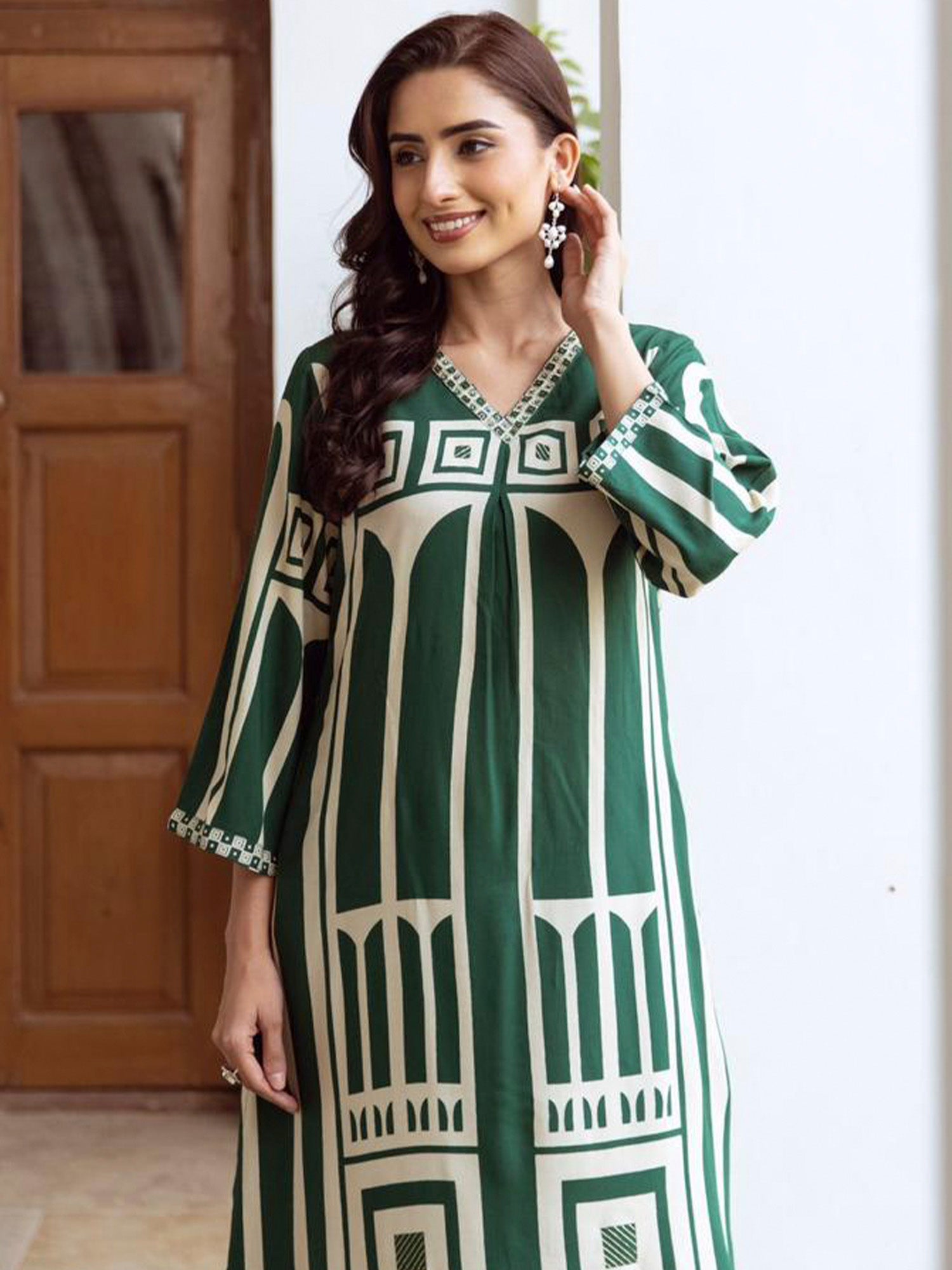 Indo Era Green Printed A-Line Kurta Palazzos Set - Distacart