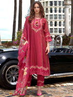 Thumbnail for Indo Era Pink Embroidered A-Line Kurta Trousers With Dupatta Set - Distacart