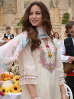 Thumbnail for Indo Era Off White Embroidered A-Line Kurta Trousers With Dupatta Set - Distacart