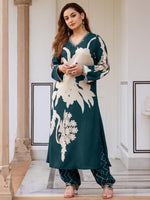 Thumbnail for Indo Era Teal Printed A-Line Kurta Salwar set - Distacart