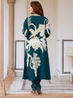 Thumbnail for Indo Era Teal Printed A-Line Kurta Salwar set - Distacart