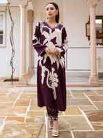 Thumbnail for Indo Era Burgundy Printed A-Line Kurta Salwar set - Distacart