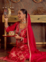 Thumbnail for Indo Era Magenta Embroidered Straight Kurta Trousers With Dupatta set - Distacart