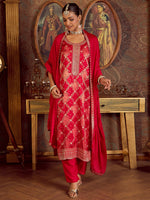Thumbnail for Indo Era Magenta Embroidered Straight Kurta Trousers With Dupatta set - Distacart
