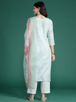 Thumbnail for Indo Era Sea Green Printed Straight Kurta Trousers With Dupatta Set - Distacart