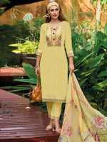 Thumbnail for Indo Era Yellow Embroidered Straight Kurta Trousers With Dupatta set - Distacart