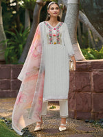 Thumbnail for Indo Era Off White Embroidered Straight Kurta Trousers With Dupatta set - Distacart