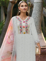 Thumbnail for Indo Era Off White Embroidered Straight Kurta Trousers With Dupatta set - Distacart