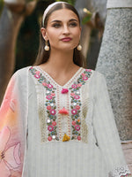 Thumbnail for Indo Era Off White Embroidered Straight Kurta Trousers With Dupatta set - Distacart