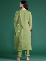 Thumbnail for Indo Era Green Embroidered Straight Kurta Trousers With Dupatta set - Distacart