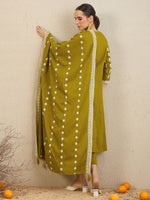Thumbnail for Indo Era Green Embroidered A-Line Kurta Trousers With Dupatta set - Distacart
