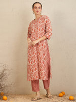 Thumbnail for Indo Era Rust Printed Straight Kurta Trousers With Dupatta set - Distacart