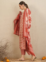 Thumbnail for Indo Era Rust Printed Straight Kurta Trousers With Dupatta set - Distacart