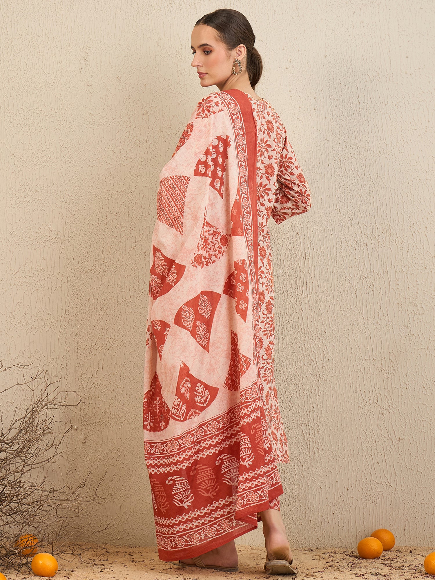 Indo Era Rust Printed Straight Kurta Trousers With Dupatta set - Distacart