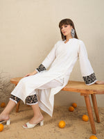 Thumbnail for Indo Era White Embroidered Straight Kurta Trousers set - Distacart