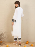 Thumbnail for Indo Era White Embroidered Straight Kurta Trousers set - Distacart