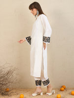 Thumbnail for Indo Era White Embroidered Straight Kurta Trousers set - Distacart