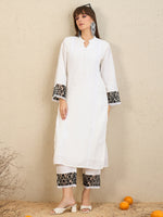 Thumbnail for Indo Era White Embroidered Straight Kurta Trousers set - Distacart