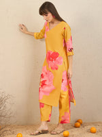 Thumbnail for Indo Era Yellow Printed Straight Kurta Trousers Set - Distacart