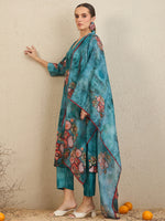 Thumbnail for Indo Era Green Printed Straight Kurta Trousers With Dupatta Set - Distacart