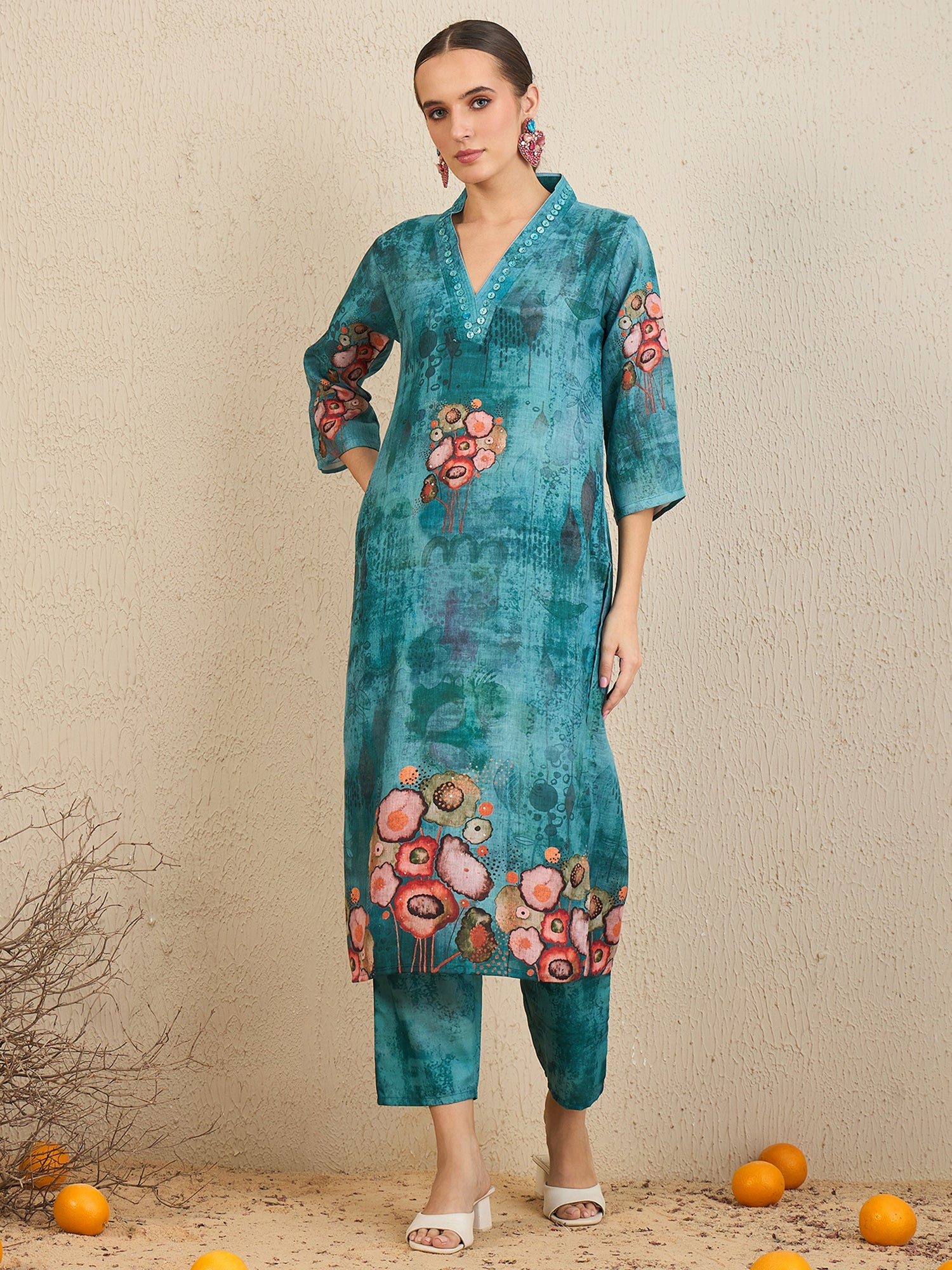 Indo Era Green Printed Straight Kurta Trousers With Dupatta Set - Distacart