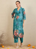 Thumbnail for Indo Era Green Printed Straight Kurta Trousers With Dupatta Set - Distacart