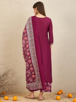 Thumbnail for Indo Era Burgundy Embroidered Straight Kurta Palazzos With Dupatta Set - Distacart
