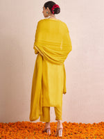 Thumbnail for Indo Era Yellow Embroidered Straight Kurta Trousers With Dupatta set - Distacart