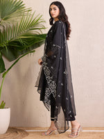 Thumbnail for Indo Era Black Embroidered Straight Kurta Trousers With Dupatta Set - Distacart