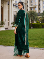 Thumbnail for Indo Era Green Embroidered Straight Kurta Trousers With Dupatta set - Distacart