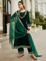Thumbnail for Indo Era Green Embroidered Straight Kurta Trousers With Dupatta set - Distacart