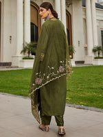 Thumbnail for Indo Era Green Embroidered Straight Kurta Trousers With Dupatta Set - Distacart