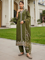 Thumbnail for Indo Era Green Embroidered Straight Kurta Trousers With Dupatta Set - Distacart