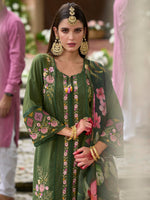 Thumbnail for Indo Era Green Embroidered Straight Kurta Trousers With Dupatta Set - Distacart
