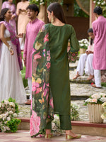 Thumbnail for Indo Era Green Embroidered Straight Kurta Trousers With Dupatta Set - Distacart