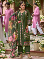Thumbnail for Indo Era Green Embroidered Straight Kurta Trousers With Dupatta Set - Distacart