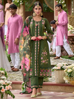 Thumbnail for Indo Era Green Embroidered Straight Kurta Trousers With Dupatta Set - Distacart