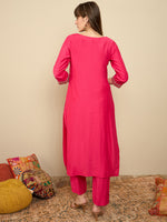 Thumbnail for Indo Era Pink Embroidered Straight Kurta Trousers set - Distacart