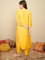 Thumbnail for Indo Era Yellow Embroidered Straight Kurta Trousers Set - Distacart