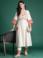 Thumbnail for Indo Era Off White Embroidered A-Line Kurta Trousers set - Distacart