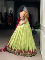 Thumbnail for Lorenvalley Fashion Parotgreen Tasar Silk Print with Foil Work and Real Mirror Gamthi Work with Lace Touch Up Lehenga Choli with Dupatta