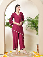 Thumbnail for Myshka Women's Wine colour Co-ord set with Lace
