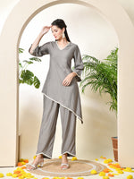 Thumbnail for Myshka Women's Grey colour Co-ord set with Lace