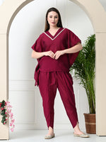 Thumbnail for Myshka Women's Wine colour Co-ord set with Lace
