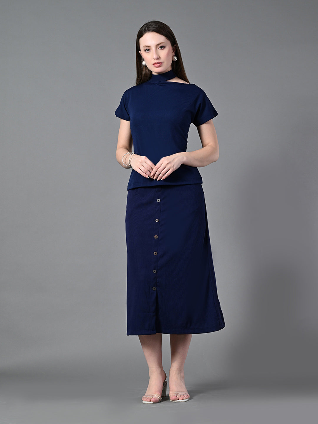 Myshka Women's Navy Blue colour Co-ord set - Distacart